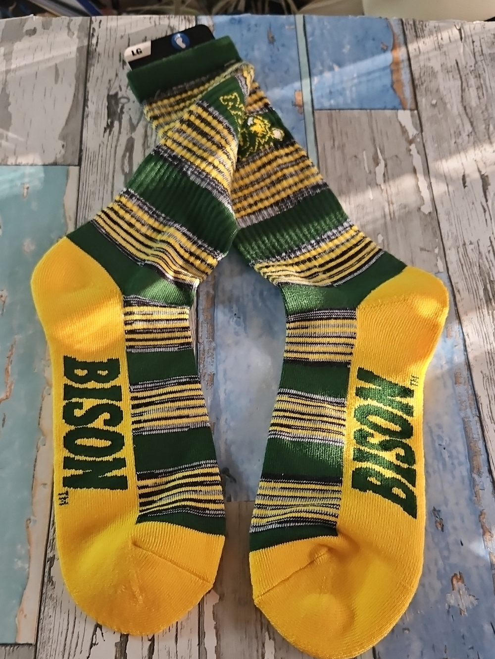 LG Green and Yellow Striped 'BISON' Athletic Crew Socks